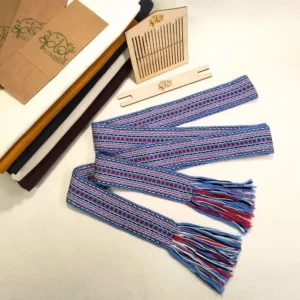 Bawełniany pas tkany niebieski z czerwona i granatową nitką