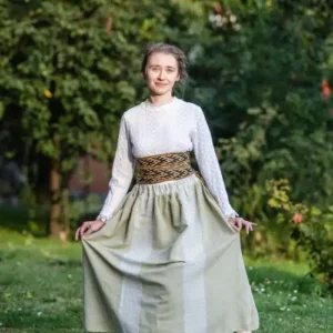 Szeroka wełniana krajka z zielono brązowym wzorem pick-up