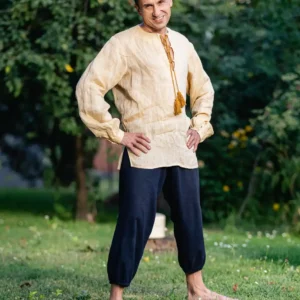 Lniana jasna koszula męska folkowa